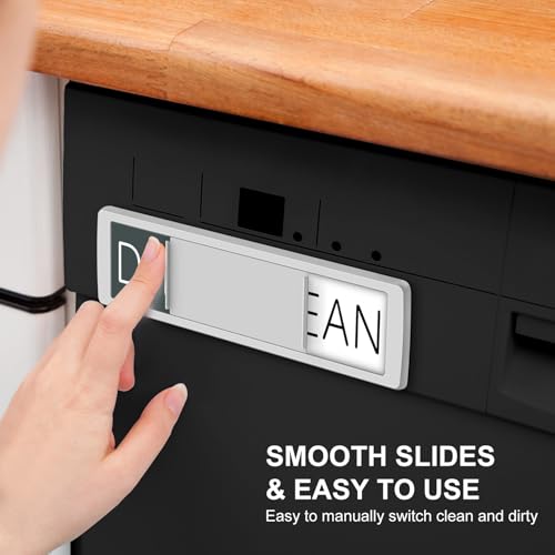 YauYik Clean Dirty Magnet for Dishwasher, Strong Magnet Sign (White/Grey) | Dishwasher Clean Dirty Sign,Non-Scratch, with Optional Self-Adhesive Stickers for Kitchen Decor, Easy to Read &amp; Slide