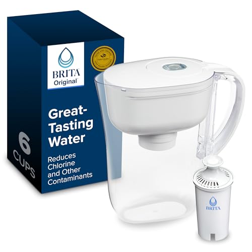Brita Small 6-Cup Water Filter Pitcher, Includes 1 Filter, White | WQA and NSF/ANSI Certified, Reduces Chlorine, Copper, Mercury &amp; Cadmium, Lasts 2 Months, Household Essential