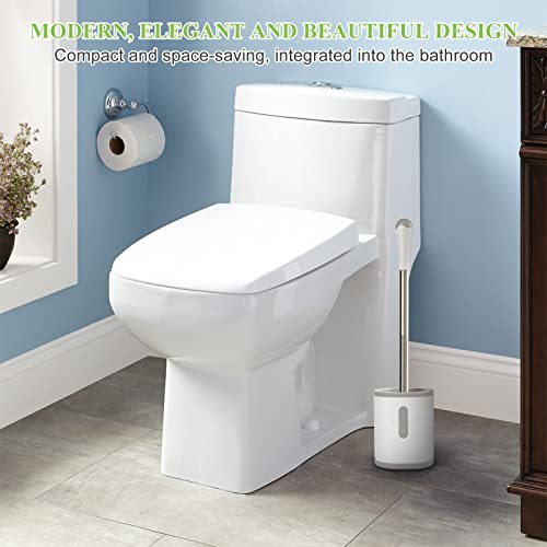 AONEZ Compact Toilet Brush &amp; Holder, Stainless Steel Handle, Space Saving for Storage, Deep Cleaning, Drip-Proof, Easy to Assemble, Nylon Bristles, White &amp; Grey