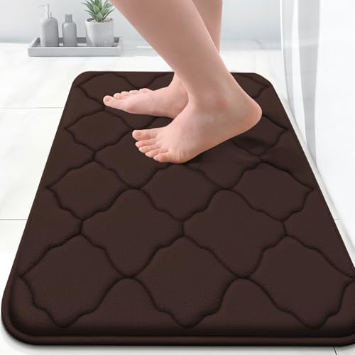 OLANLY Memory Foam Bath Mat Rug 24x16, Ultra Soft Bathroom Rugs, Brown | Thick Absorbent Carpet, Non-Slip Backing, Machine Washable, for Bathroom Floor, Tub, Shower and Home Decor Accessories