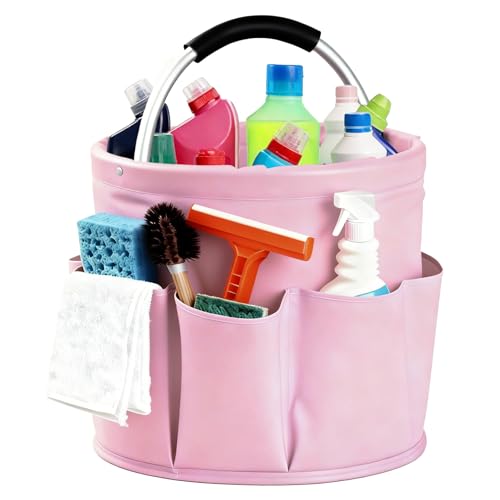 CIHTL Cleaning Caddy with Handle, for Cleaning Supplies Organizer Bucket | Foldable Storage Tote with 6 Pockets,17L Large Capacity Basket for Household Organizer,Laundry Room,Bathroom &amp; Home