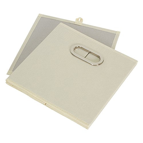 Fabric Storage Bins 6 Piece Set, Strong Poly-Woven Fabric, Sturdy Chipboard Sides, Grommet Front Handle, Stackable and Foldable, Classic Design, Cream