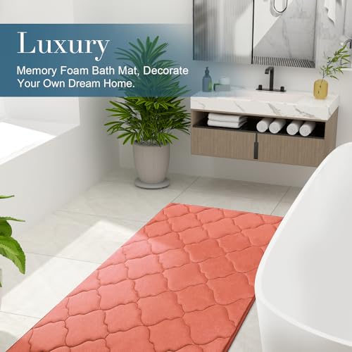 OLANLY Memory Foam Bath Mat Rug 24x16, Ultra Soft Bathroom Rugs, Coral | Thick Absorbent Carpet, Non-Slip Backing, Machine Washable, for Bathroom Floor, Tub, Shower and Home Decor Accessories