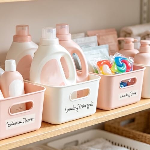 GOMAKERER 240 Pcs Home Organization Labels, 53 Designs Clear Script Storage ID Stickers Household Container Storage Label for Kitchen Bathroom Laundry Home Storage Organization Supplies