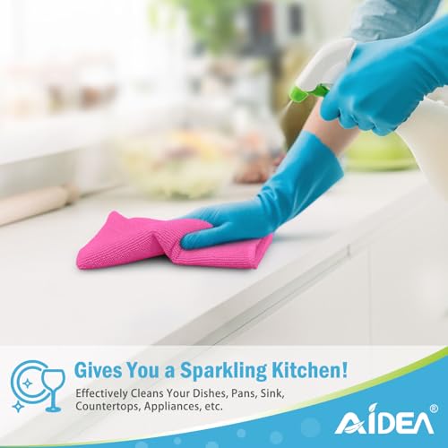 AIDEA Pink Microfiber Cleaning Cloth-12PK, Absorbent Cleaning Rags 12"x12" | Microfiber Towels for Cars Lint Free, Shop Towels, Kitchen Towels Pink Stuff Microfiber Towels, Cleaning Towels for Garage