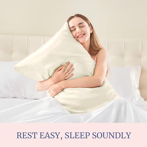 BEDELITE Satin Pillowcases, Standard Size 20x26 Inch, Beige, Set of 2 | Similar to Silk Pillow Cases, Soft and Cooling, Reduces Friction, Gentle on Hair and Skin, Envelope Closure, Women Men Gift