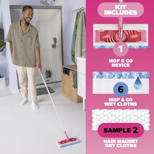 Swiffer Sweep and Mop Deluxe, Limited Edition Pink, 2-in-1 Floor Mopping and Sweeping Kit, Multi-Surface Kit for Floor Cleaning, Includes 1 Sweeper, 5 Heavy Duty Dry Cloths, 3 Heavy Duty Wet Cloths