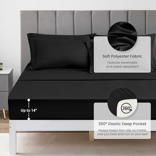 Love's cabin Queen Comforter Set, 7 Pieces Bed in a Bag, Black | OEKO-TEX Certified, All-Season, 1 Down-Alternative Comforter + 1 Flat &amp; Fitted Sheets + 2 Pillowcases + 2 Pillow Shams