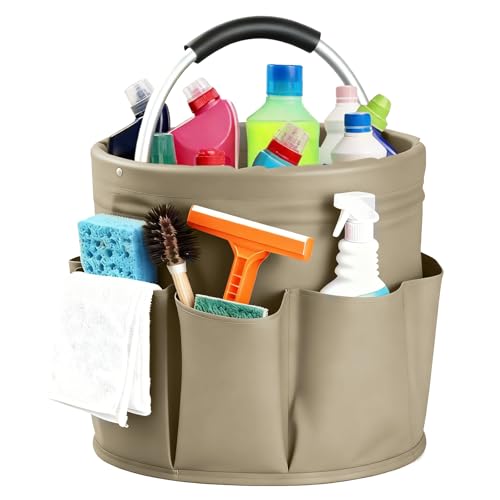 CIHTL Cleaning Caddy with Handle, for Cleaning Supplies Organizer Bucket | Foldable Storage Tote with 6 Pockets,17L Large Capacity Basket for Household Organizer,Laundry Room,Bathroom &amp; Home