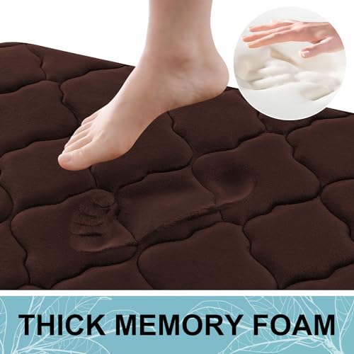OLANLY Memory Foam Bath Mat Rug 24x16, Ultra Soft Bathroom Rugs, Brown | Thick Absorbent Carpet, Non-Slip Backing, Machine Washable, for Bathroom Floor, Tub, Shower and Home Decor Accessories