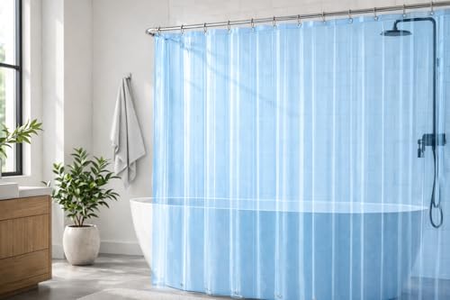 EHZNZIE Clear Blue Shower Curtain Liner 72x72, PEVA Waterproof Bath Curtain, No Chemical Smell, 3 Weighted Magnets, Durable with Rustproof Metal Grommets