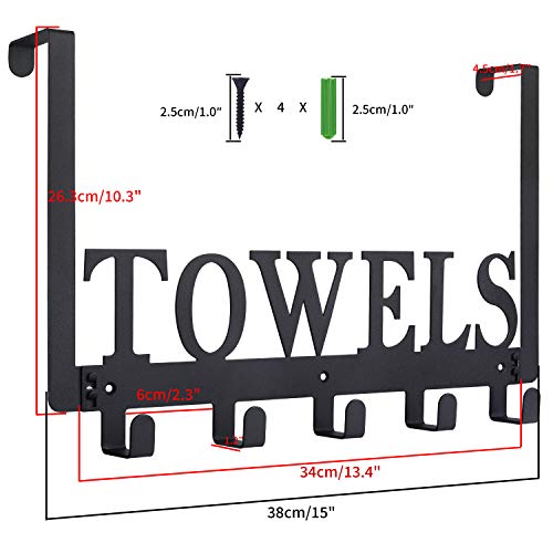 Kuhome Over The Door Hooks, Towel Holder for Bathroom, Door Mount Towel Rack Towel Hooks for Bedroom Beach Towels Bathrobe Wall Mount Hang on The Door Cabinet Cupboard Metal Sandblasted (Black)