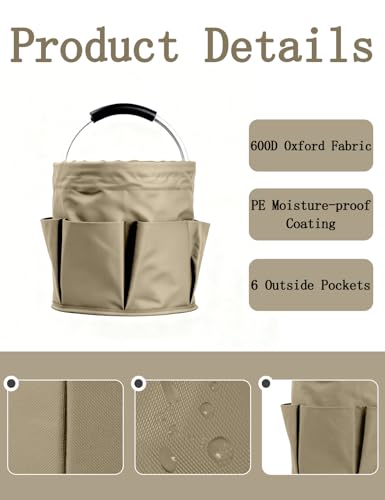 CIHTL Cleaning Caddy with Handle, for Cleaning Supplies Organizer Bucket | Foldable Storage Tote with 6 Pockets,17L Large Capacity Basket for Household Organizer,Laundry Room,Bathroom &amp; Home