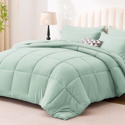 Love's cabin Queen Comforter Set, 7 Pieces Bed in a Bag, Aqua | OEKO-TEX Certified, All-Season, 1 Down-Alternative Comforter + 1 Flat &amp; Fitted Sheets + 2 Pillowcases + 2 Pillow Shams