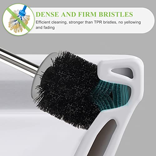 AONEZ Compact Toilet Brush &amp; Holder, Stainless Steel Handle, Space Saving for Storage, Deep Cleaning, Drip-Proof, Easy to Assemble, Nylon Bristles, White &amp; Grey
