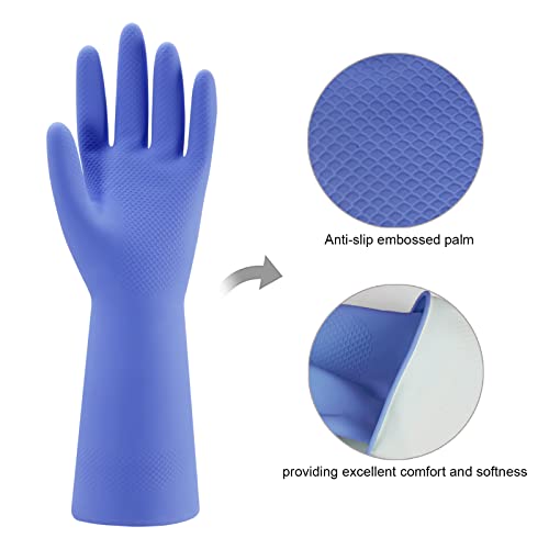 Bamllum Rubber Kitchen Dishwashing Gloves - 4 Pairs Colorful Reusable Household Cleaning Gloves for Washing Dishes and Cleaning Tasks, Flexible Long-lasting and Non-Slip (Large, Blue+Pink+Yellow+Red)