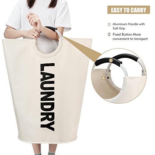 Maxsilan 90L Large Laundry Basket Bag, Collapsible Tall Hamper, Beige | Freestanding tall laundry bag &amp; foldable washing basket. Large capacity clothes storage bin with durable sturdy handles