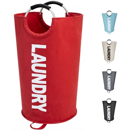 Maxsilan 90L Large Laundry Basket Bag, Collapsible Tall Hamper, Red | Freestanding tall laundry bag &amp; foldable washing basket. Extra large clothes storage bin with durable sturdy handles