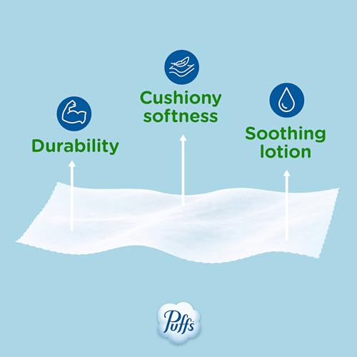 Puffs Facial Tissues Plus Lotion, 1 Cube Box, 48 Facial Tissues per Box, Allergies and Colds (Packaging May Vary)