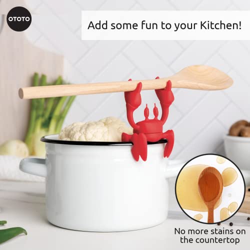 OTOTO 2 in 1 Silicone Spoon Rest &amp; Steam Releaser - Large Spoon Holder for Stove Top - Unique and Useful Gift for Cooking - Heat Resistant Utensil Rest, Kitchen Gadgets, Red Gift (Red the Crab)