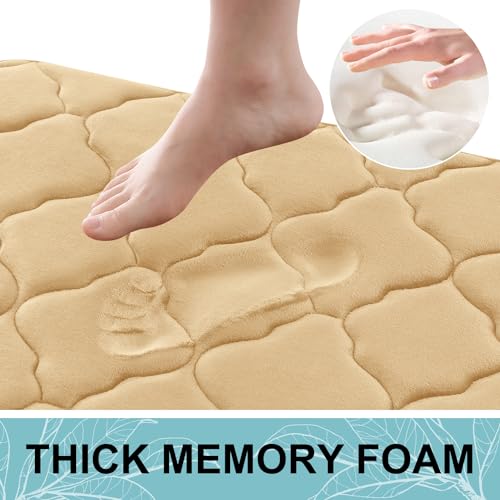 OLANLY Memory Foam Bath Mat Rug 24x16, Ultra Soft and Absorbent Bathroom Rugs, Non-Slip, Comfortable, Machine Washable Bath Carpet for Bathroom Floor, Tub, Shower and Home Decor Accessories, Beige