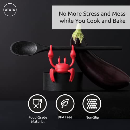 OTOTO 2 in 1 Silicone Spoon Rest &amp; Steam Releaser - Large Spoon Holder for Stove Top - Unique and Useful Gift for Cooking - Heat Resistant Utensil Rest, Kitchen Gadgets, Red Gift (Red the Crab)
