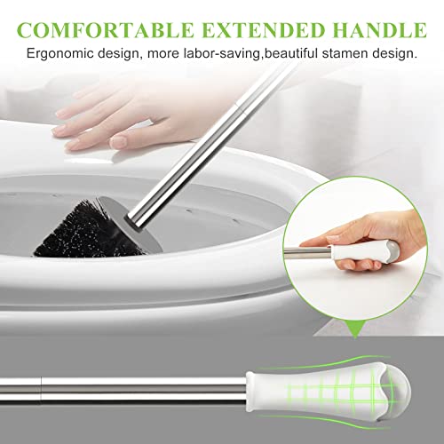 AONEZ Compact Toilet Brush &amp; Holder, Stainless Steel Handle, Space Saving for Storage, Deep Cleaning, Drip-Proof, Easy to Assemble, Nylon Bristles, White &amp; Grey