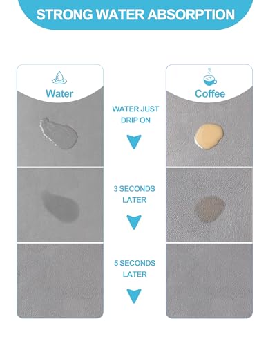 Dish Drying Mat for Kitchen Counter, 12"x19" Pad with Rubber Backed (Grey) | Hide Stain Anti Absorbent for Kitchen Counter, Non-slip Drying Mat for Coffee Machine Dish Rack