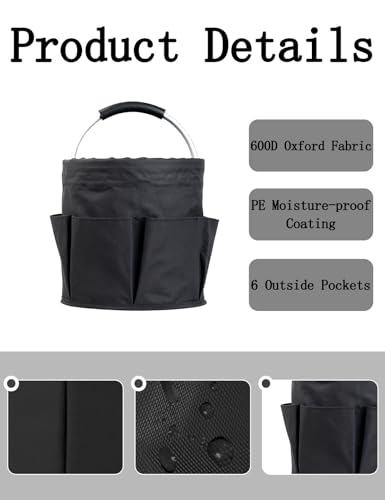 CIHTL Cleaning Caddy with Handle, for Cleaning Supplies Organizer Bucket | Foldable Storage Tote with 6 Pockets,17L Large Capacity Basket for Household Organizer,Laundry Room,Bathroom &amp; Home