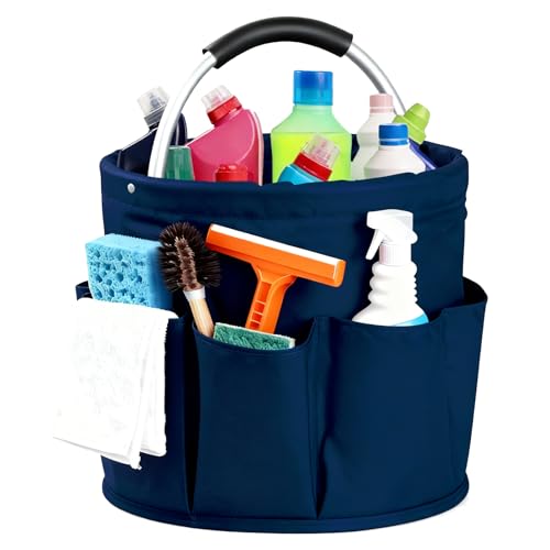 CIHTL Cleaning Caddy with Handle, for Cleaning Supplies Organizer Bucket | Foldable Storage Tote with 6 Pockets,17L Large Capacity Basket for Household Organizer,Laundry Room,Bathroom &amp; Home