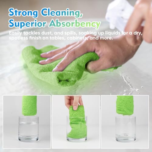 HOMEXCEL Green Microfiber Cleaning Cloth 12 Pack, 12.5 x 12.5 inch Microfiber Towels for Cars, Ultra Absorbent Car Washing Cloth, Lint Free Streak Free Cleaning Rags for Car, Kitchen, and Window
