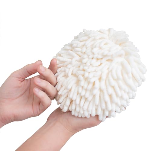 JJ KENT Fluffy Puffins Microfiber Puff Hand Towels &amp; Hooks, 3 Pack, Gray | Ball hand towel, hand drying puff, use in bathrooms and kitchens, dry hands, dishes and countertops, soft texture, reusable