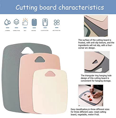 Plastic Cutting Board Set of 3, Cutting Boards for Kitchen,Thick Chopping Boards for Meat, Veggies, Fruits, with Easy Grip Handle, Dishwasher Saf,Suitable for outdoor camping, RV. (Pink)