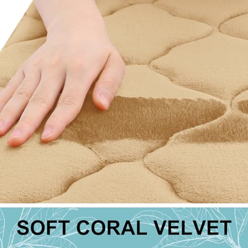 OLANLY Memory Foam Bath Mat Rug 24x16, Ultra Soft and Absorbent Bathroom Rugs, Non-Slip, Comfortable, Machine Washable Bath Carpet for Bathroom Floor, Tub, Shower and Home Decor Accessories, Beige
