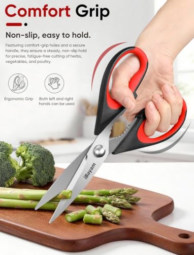 iBayam Kitchen Scissors Shears All Purpose Heavy Duty, Protective Sheath | 2-Pack, Ultra-Sharp Stainless Blades, Soft Comfort-Grip, Dishwasher Safe, Cooking Tool &amp; Gadget Sets Poultry Kitchen Utensils