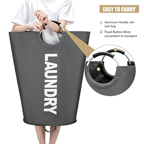 Maxsilan 90L Large Laundry Basket Bag, Collapsible Tall Hamper, Dark Grey | Freestanding tall laundry bag &amp; foldable washing basket. Large capacity clothes storage bin with durable sturdy handles