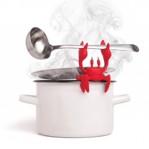 OTOTO 2 in 1 Silicone Spoon Rest &amp; Steam Releaser - Large Spoon Holder for Stove Top - Unique and Useful Gift for Cooking - Heat Resistant Utensil Rest, Kitchen Gadgets, Red Gift (Red the Crab)