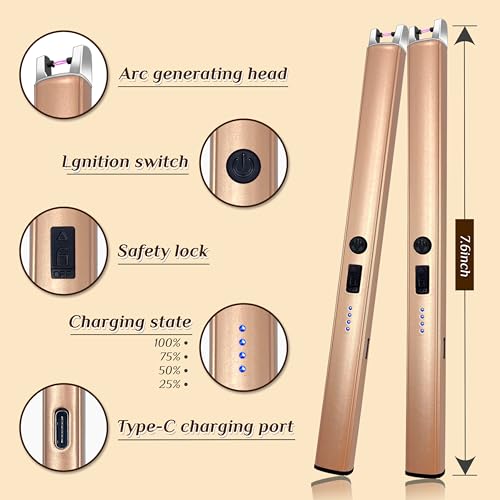 2 PCS Candle Lighter,Windproof Flameless Rechargeable Electric Lighter | LED Power Display,Safety Switch,Upgraded Plasma,USB charging,for Birthday Camping BBQ