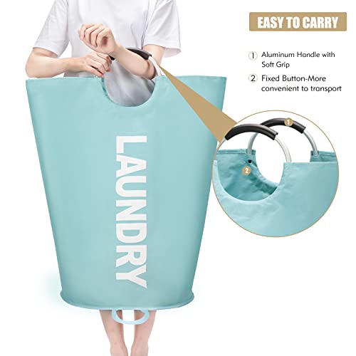 Maxsilan 90L Large Laundry Basket Bag, Collapsible Tall Hamper, Light Blue | Freestanding tall laundry bag &amp; foldable washing basket. Extra large clothes storage bin with durable sturdy handles