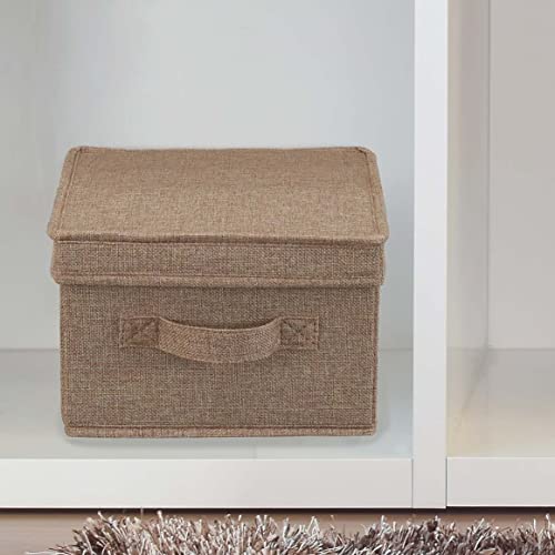 Household Essentials Large Storage Box with Lid in Breathable Canvas and Convenient Handle, Latte Brown, Set of 2