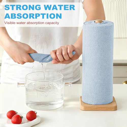 Puomue 55 Pack Microfiber Cleaning Cloth Roll, Tear Away Reusable Paper Towels, 11" x 9", Ultra Absorbent &amp; Lint Free Microfiber Cloth for Cleaning Cars, Kitchen, Window, Home and Shop, Light Blue