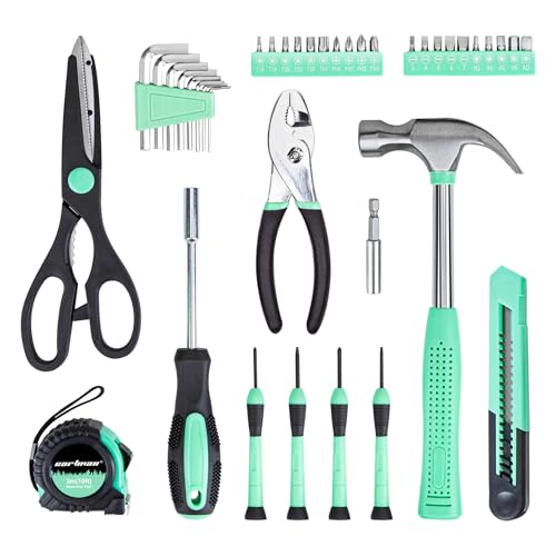 CARTMAN 39-Piece Household Tool Set, Green Hand Kit With Storage Case | Complete assortment for home repairs, DIY projects, furniture setup, crafting, and daily household fixes in toolbox.