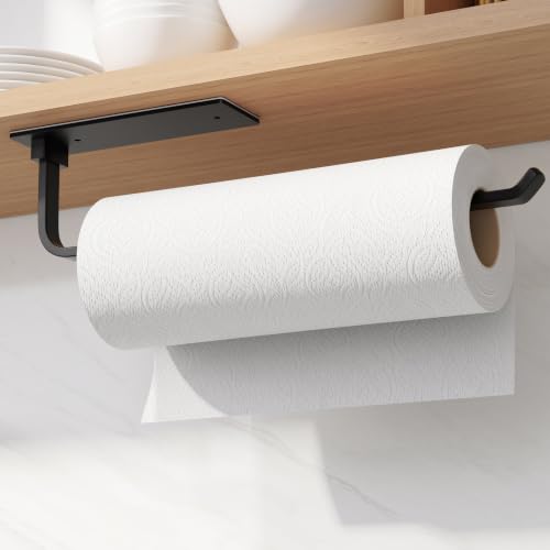 Paper Towel Holder Under Cabinet, Self-Adhesive or Drilling, Matte Black | Kitchen Roll Dispenser | Under-Cabinet or Wall-Mounted| Upgraded Aluminum | Lighter Yet Stronger Than Stainless Steel