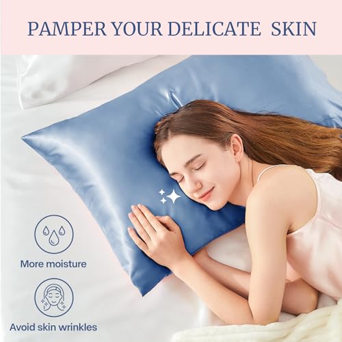 BEDELITE Satin Pillowcases, Standard Size 20x26 Inch, Airy Blue, Set of 2 | Similar to Silk Pillow Cases, Soft and Cooling, Reduces Friction, Gentle on Hair and Skin, Envelope Closure, Women Men Gift