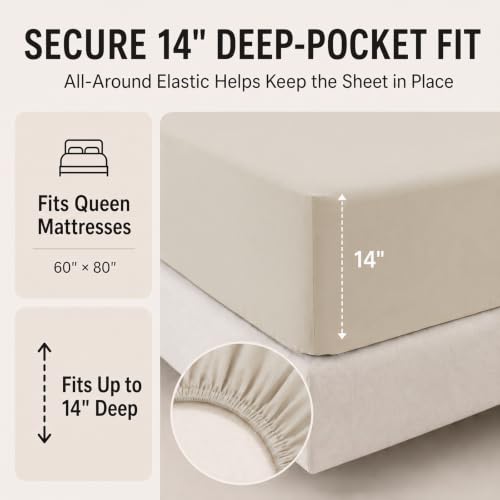 CozyLux Queen Comforter Set Beige - 7 Pieces Bed in a Bag | OEKO-TEX Certified, All-Season, Bedroom, Guest Room, Down-Alternative Comforter + Flat &amp; Fitted Sheets + 4 Pillowcases