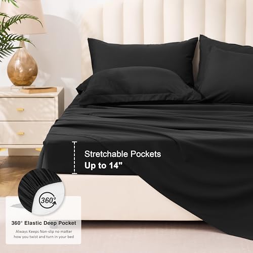 Love's cabin Queen Comforter Set, 7 Pieces Bed in a Bag, Black | OEKO-TEX Certified, All-Season, 1 Down-Alternative Comforter + 1 Flat &amp; Fitted Sheets + 2 Pillowcases + 2 Pillow Shams
