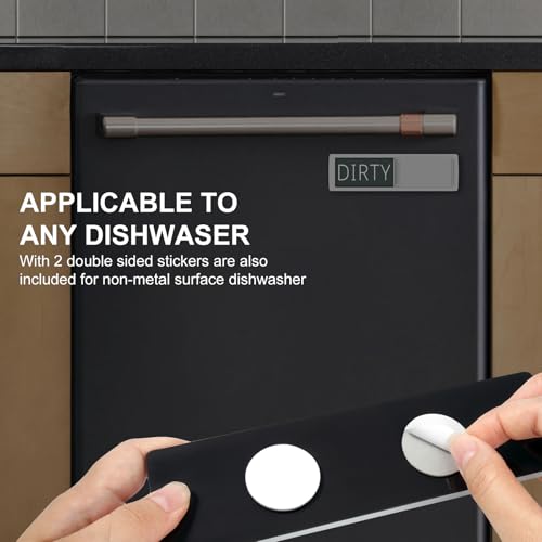 YauYik Clean Dirty Magnet for Dishwasher, Strong Magnet Sign (White/Grey) | Dishwasher Clean Dirty Sign,Non-Scratch, with Optional Self-Adhesive Stickers for Kitchen Decor, Easy to Read &amp; Slide