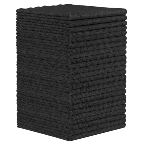 Orighty Microfiber Cleaning Cloth - 24 Pack, Black Cleaning Rags 12x11 inch | Microfiber Towels for Cars, Highly Absorbent Household Cleaning Supplies, Reusable Lint Free Cloths for House, Kitchen