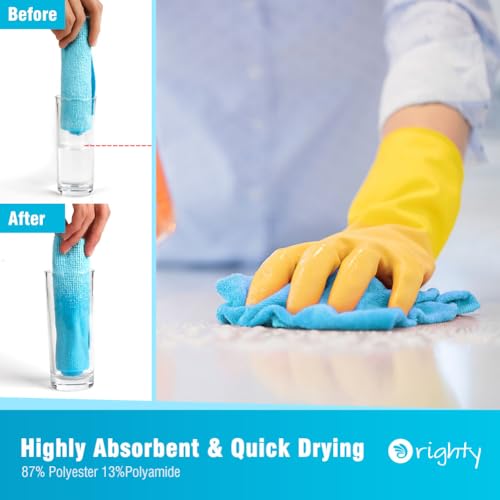 Orighty Microfiber Cleaning Cloth - 24 Pack, Blue Cleaning Rags 12x11 inch | Microfiber Towels for Cars, Highly Absorbent Household Cleaning Supplies, Reusable Lint Free Cloths for House, Kitchen