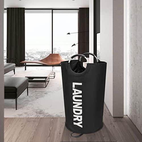 Maxsilan 90L Large Laundry Basket Bag, Collapsible Tall Hamper, Black | Freestanding tall laundry bag &amp; foldable washing basket. Large capacity clothes storage bin with durable sturdy handles
